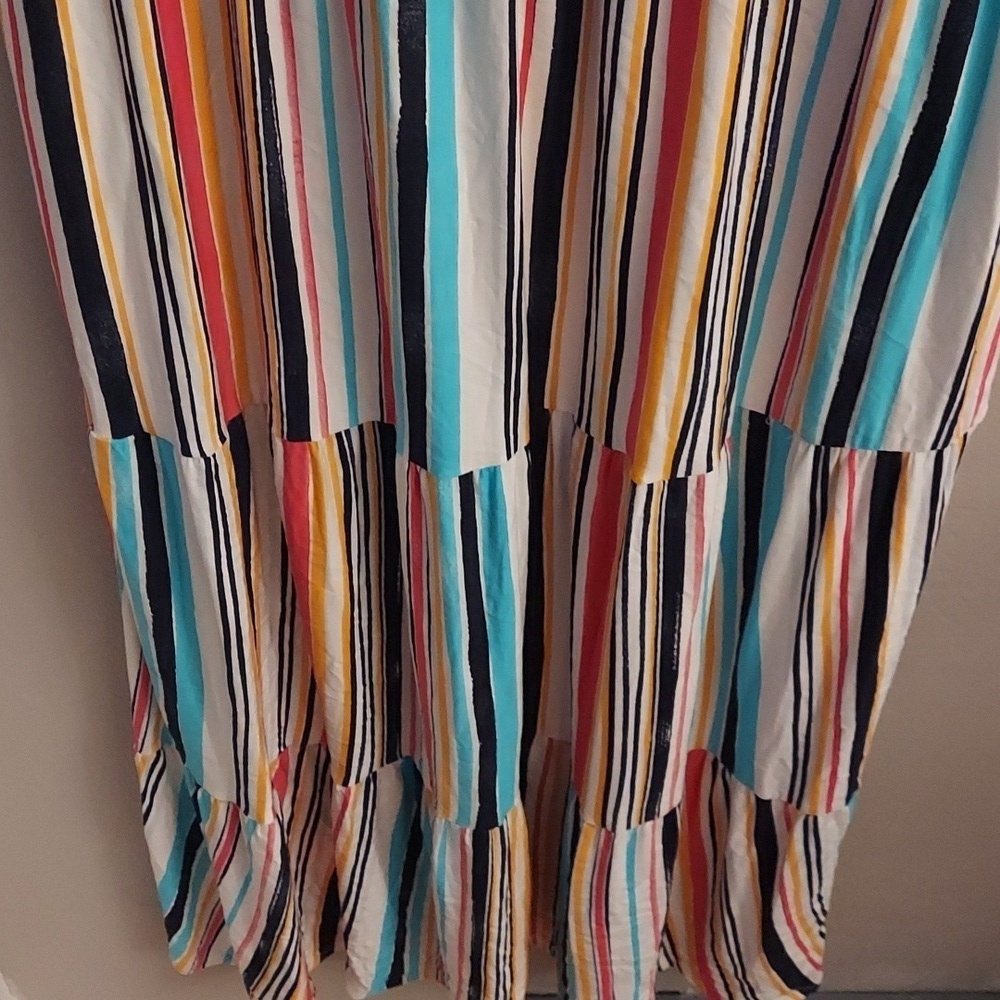 LANE BRYANT Short Sleeve Multicolor Striped Tiered Maxi Dress - Picture 8 of 13